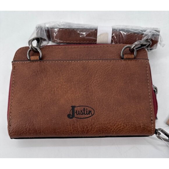 Justin Womens Crossbody Clutch Wristlet RFID-Blocking Brown Red 3 Way New - Picture 4 of 7